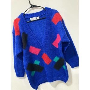 Nell Flowers Mohair blend vintage knit vneck pullover sweater size small